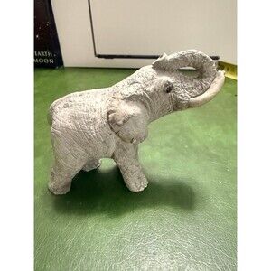 Vintage White Elephant Figurine Raised Trunk Safari Decor Good Luck Boho wildlif